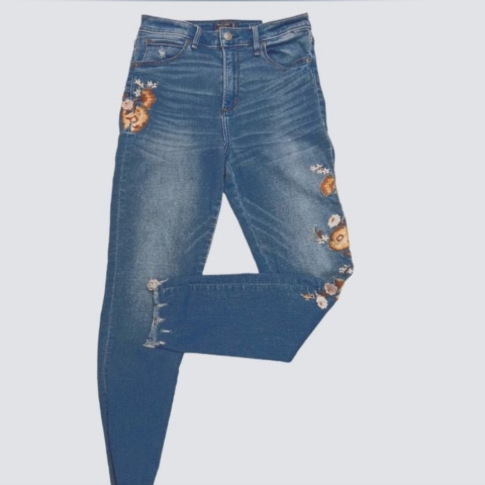 Abercrombie & Fitch Blue Floral Embroidered Jeans